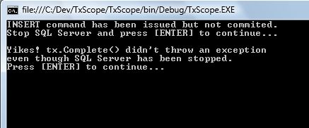 tx.Complete didn't throw exception
